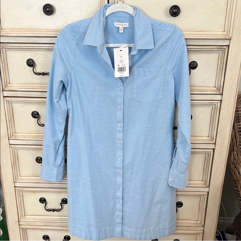 Crown & Ivy light Blue Oxford Shirt Dress